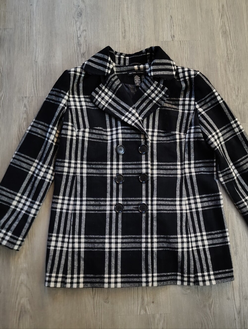 New York & Company Plaid Pea Coat Women's Size 16 Wool Blend Double Breasted